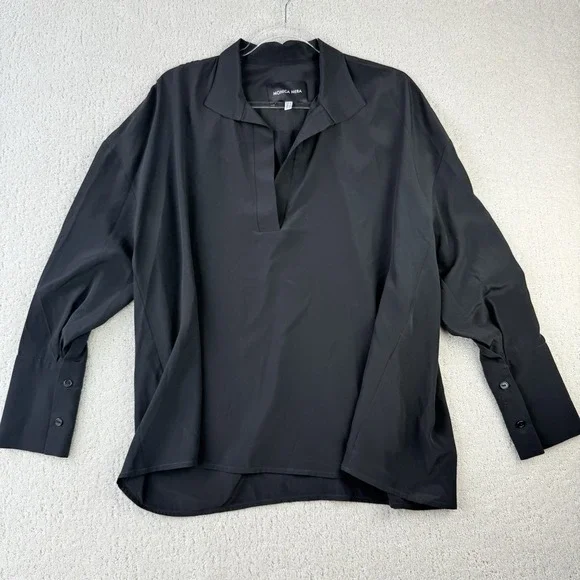 Monica Nera Silk Blouse Women's UK 12 EU 38 Black Long Sleeve Poland $325